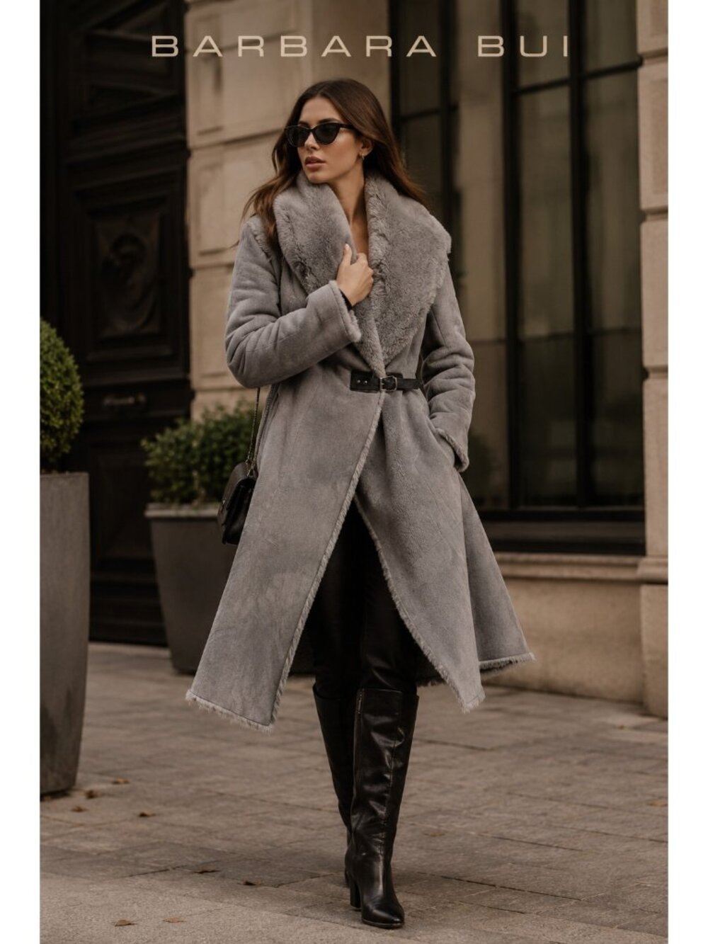 Barbara Bui Gray Genuine Lamb Shearling Suede Long Coat T1 US 4 S